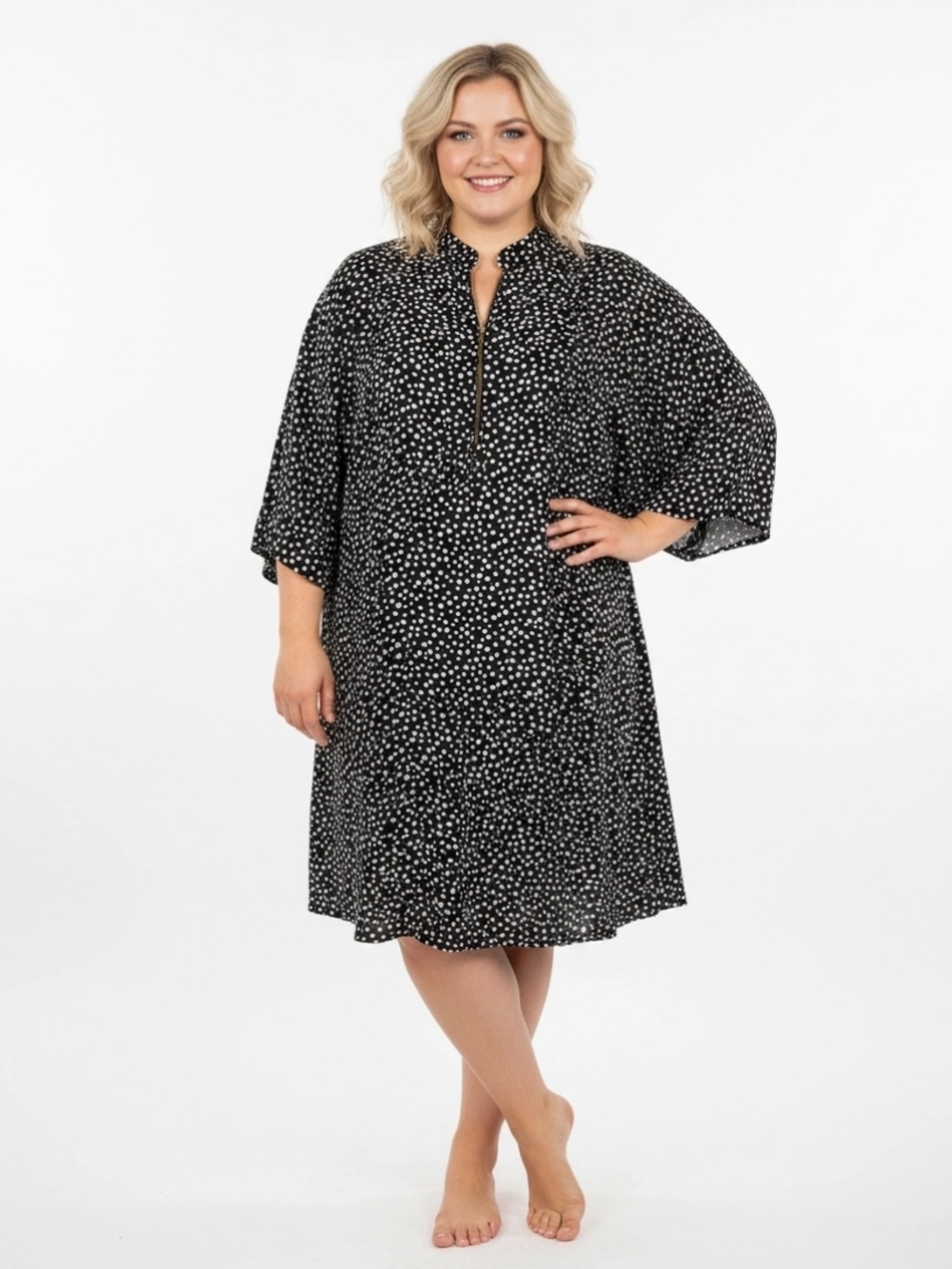 Lane Bryant Black and White Polka Dot Midi Dress
